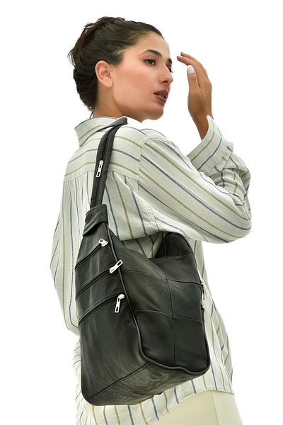 Newish Polo Women's Genuine Leather Large Eye Backpack and Shoulder Bag - Black