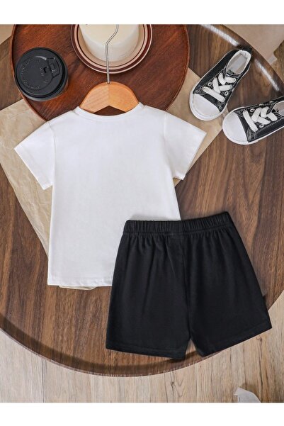 MORNİNG KİDS Boy's White-Black Challenge Basketball Printed T-Shirt-Shorts Set