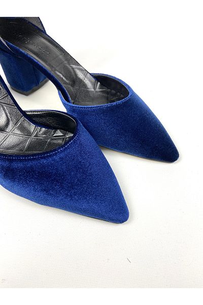 Gloriys Ayakkabı & Çanta Pantofi cu toc gros de 6 cm din catifea albastru noapte 01403