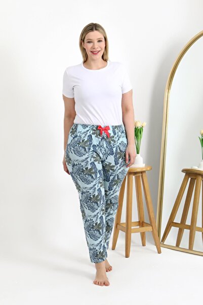 Akbeniz Pijama de damă, mărime mare, din bumbac, albastru 27558