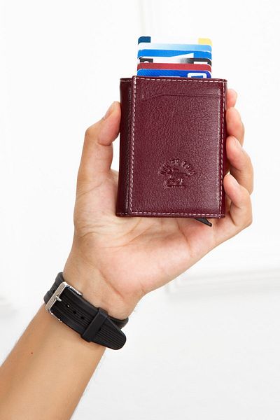 Newish Polo Men's Genuine Leather Wallet and Card Holder - Claret Red