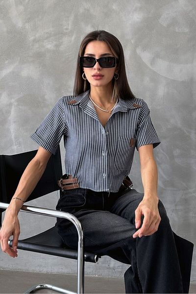 SUN STYLE Cămașă crop cu dungi cu detaliu curea