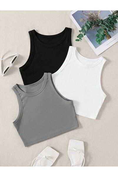 bemmoda مجموعة نسائية مكونة من 3 قطع بلوزة نسائية من القماش المحبوك بدون أكما...