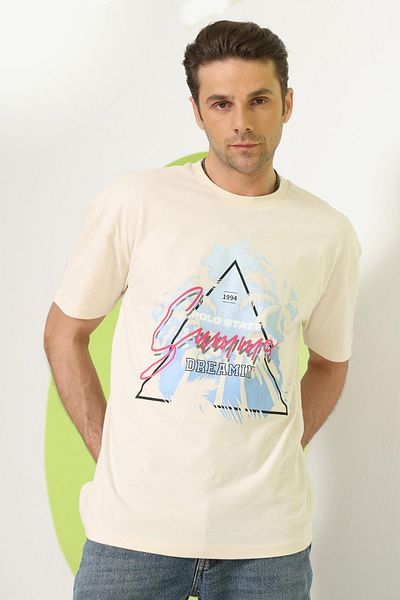 Polo State Ανδρικό μπλουζάκι Oversize με στάμπα εκρού