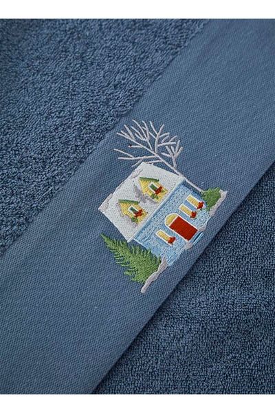 KİRAZHOME Prosop din bumbac brodat Mountain House Indigo (50X90)