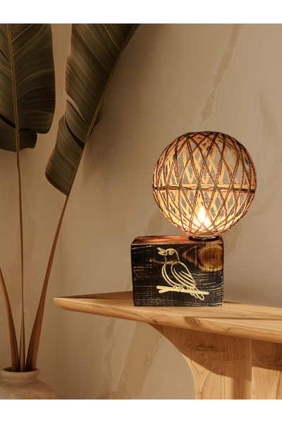 Luvi Art's Doğal Ahşap & Jüt Hasır Başlıklı Lambader - Gece Lambası Bohem Dek...