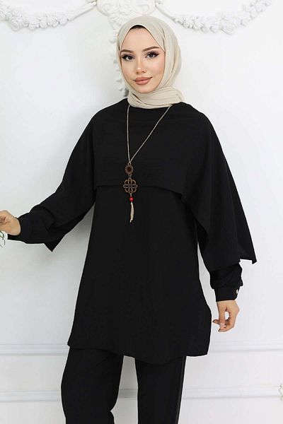 benguen Collar Detailed Necklace Black Suit 4808