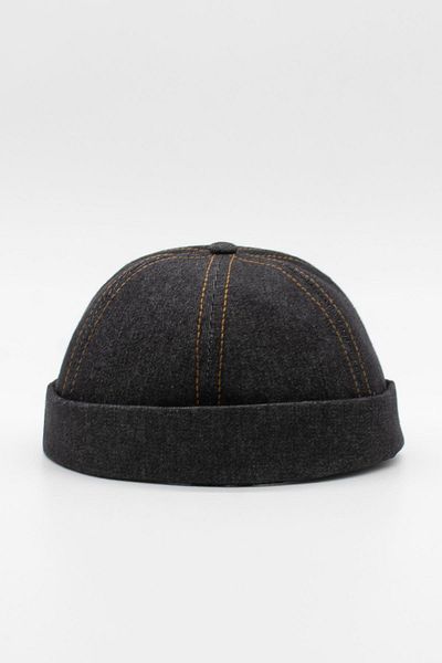Külah Urban Black Docker Hat - Brimless Denim 100% Cotton Cap