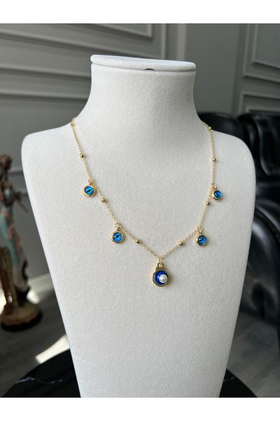 Store Summer Steel Necklace with Evil Eye Bead and 5 Charms