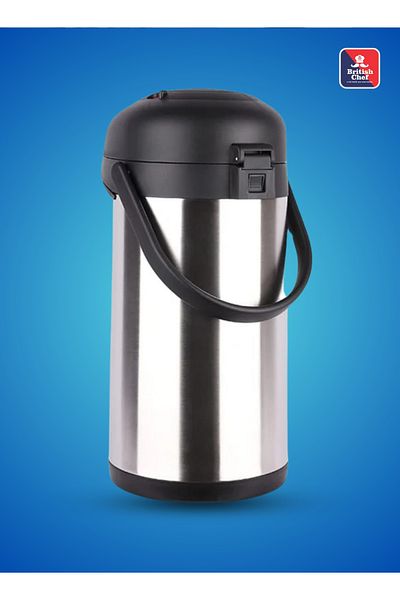 British Chef 5L Hot & Cold Airpot Thermos, Stainless Steel, 360° Base, Safety Lock