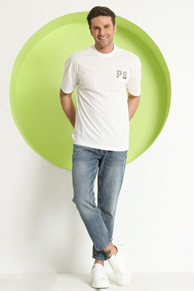 Polo State Tricou oversize cu imprimeu PS pentru bărbați Ecru