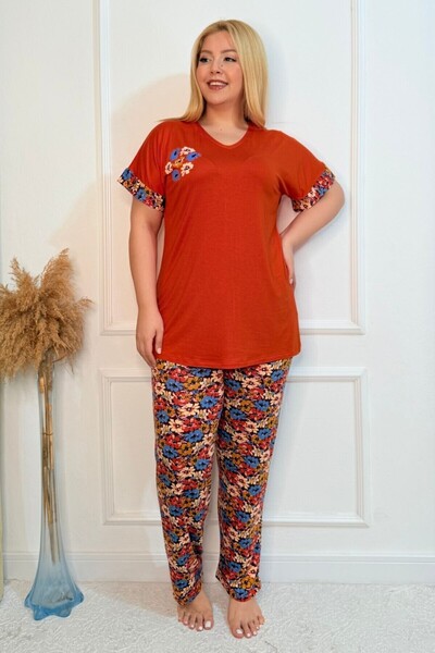 tarzımsüper Plus Size Luxury Pajamas Set with Elastic Waist Comfort Model Cotton Women's Pajamas Set