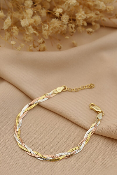 Neva ÇİFT RENKLİ İTALYAN ÖRGÜ YASSI ZİNCİR GÜMÜŞ BİLEKLİK