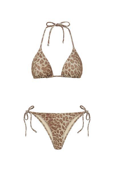 TIME MUSE Glitter Leopard Pattern Muse Triangle Bikini Set