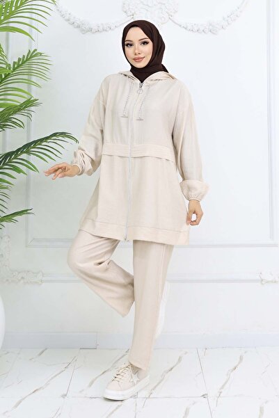 benguen Chain Detailed Hijab Suit Stone Color 4760