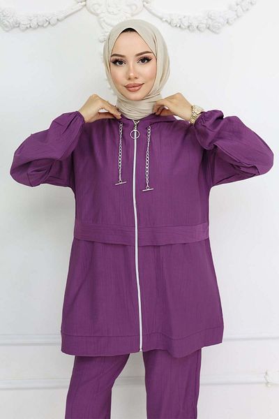 benguen Purple 4760 Chain Detailed Hijab Suit