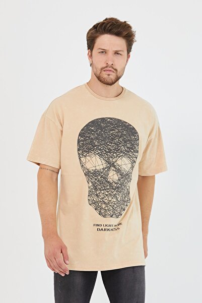 Polo State Tricou de bază oversize cu imprimeu vopsea pentru bărbați, bej