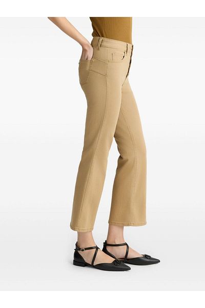 Liu Jo Women Slim Fit Regular Waist Button Detail Wide and Short Long Beige Pants Ua5040T2594-71320