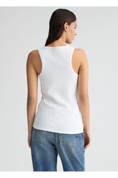 Liu Jo Λευκό T-Shirt Slim Fit - Μοτίβο λογότυπου στο στήθος με τετράγωνο λαιμό - Γυναικείο
