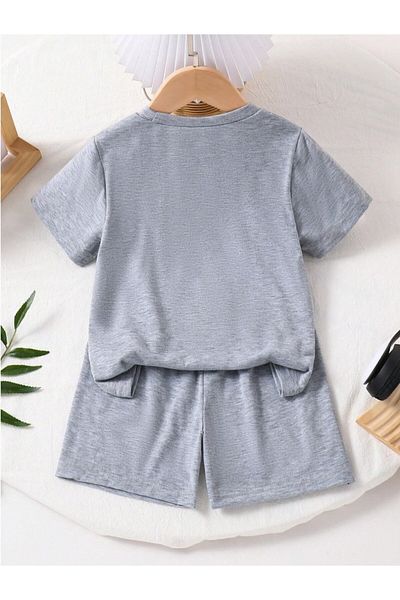 MORNİNG KİDS Boy-Girl Newyork Cool Bear Printed Combed Cotton Shorts T-Shirt Set