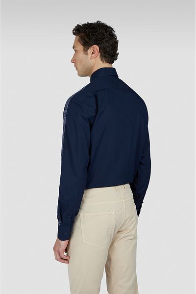 PAUL&SHARK Men's Long Sleeve Navy Blue Shirt with Şark Logo, Regular Fit