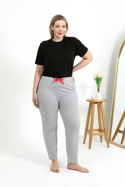 Akbeniz Women's Gray Cotton Large Size Bottom Pajamas 27557