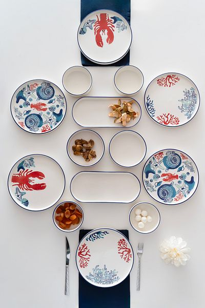 Kevin Seramik Hand Made 14 Pieces Coral Breakfast Set for 6 People