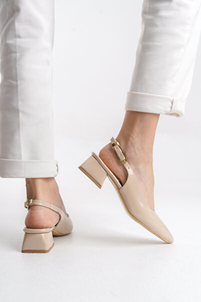 Limeo Side Buckle Detailed Patent Leather Women's Evening Dress Classic Thick Low Heeled Shoes