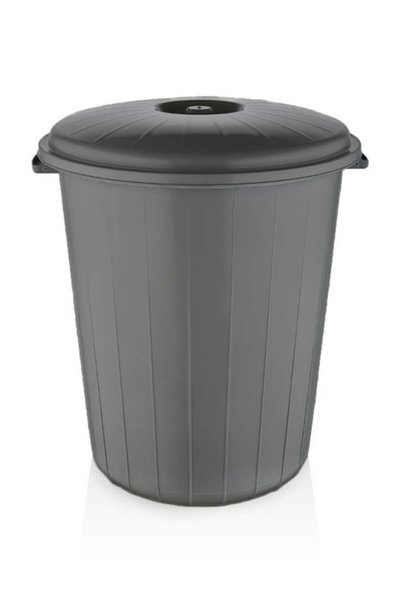 Tiesa Home Plastik 50 Litre Battal Kapaklı Kulplu Çöp Kovası Gri My Lotus