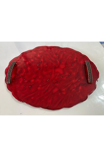 Pelince Epoxy Resin Tray - Red Patterned - Size 24 cm X 34 cm