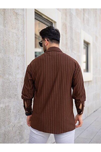 Gameyal Men's Comfortable Fit Striped Long Sleeve Crepe Shirt