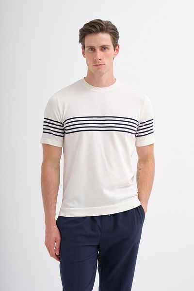 Cazador Men's Cazador Summer Black Basic Regular Fit Relaxed Cut Crew Neck Line Paneled Knitwear T-Shirt