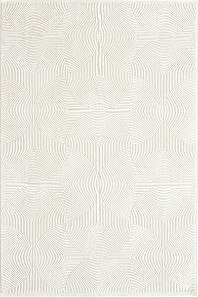 HalınıAl Akik 8612 Krem - Modern Yuvarlak Desenli Salon Halısı