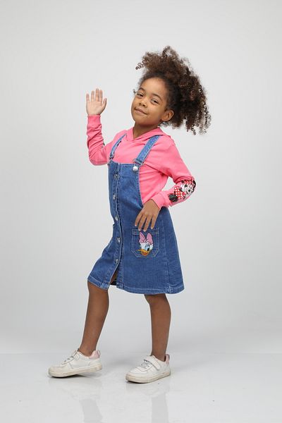 Pasur Bebe Girl's Sweet and Mickey Mouse Printed Denim Jilted Dress