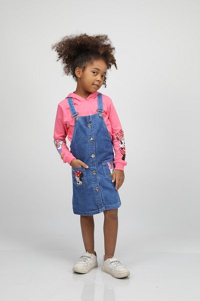 Pasur Bebe Girl's Sweet and Mickey Mouse Printed Denim Jilted Dress
