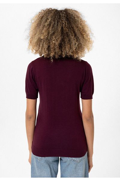 Williot Women's Lilac Thin Basic Short Sleeve Buttonless Polo Neck Knitwear T-Shirt