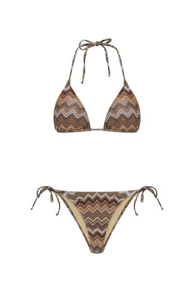 TIME MUSE Glitter Dark Zigzag Pattern Muse Triangle Bikini Set