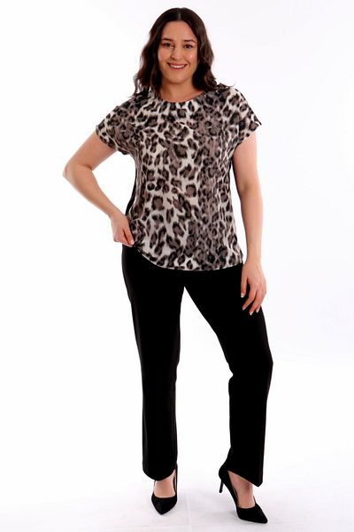 Metpoint Trend42Plus Large Size Leopard Print Low Sleeve Black Blouse