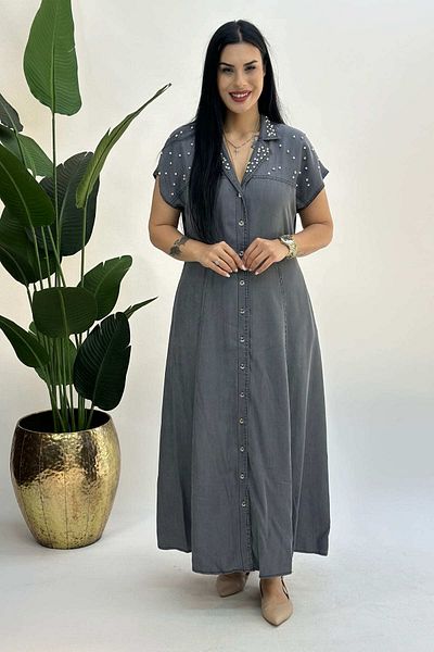 GÖKSEL Pearl Vetas Detail Plus Size Dress