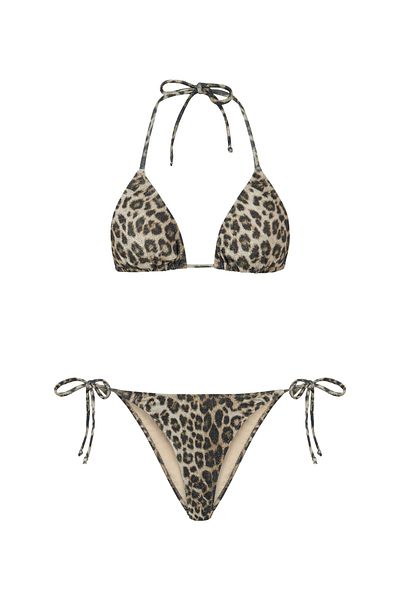 TIME MUSE Glitter Dark Leopard Pattern Muse Triangle Bikini Set