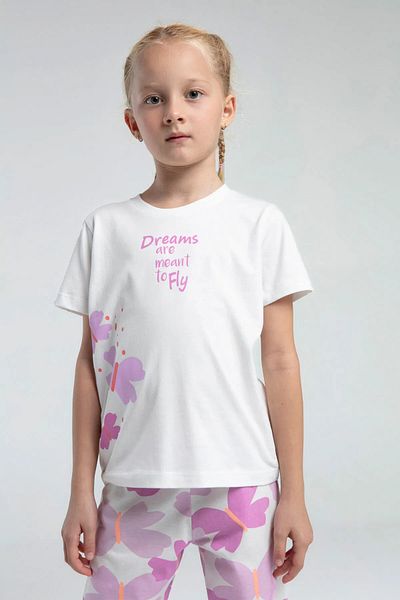 Rolypoly Set pijamale pentru fete, 100% bumbac, jerseu simplu, maneca scurta, decolteu