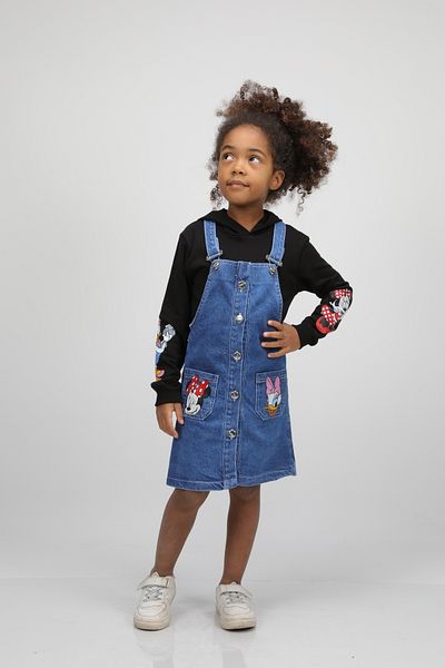 Pasur Bebe Girl's Sweet and Mickey Mouse Printed Denim Jilted Dress