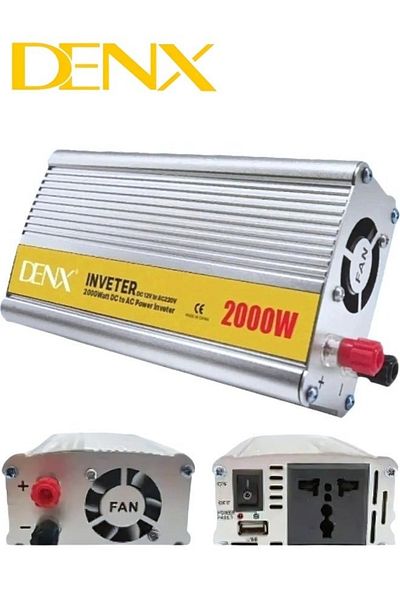 Denx محول طاقة للسيارة DX129 بقدرة 2000 واط من 12 فولت إلى 220 فولت مع منفذ USB وشاحن سريع DX129