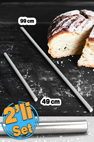 Badem10 Alüminyum Metal Oklava 2'li Set 99-49 cm Börek Hamur Yufka Açma Silin...
