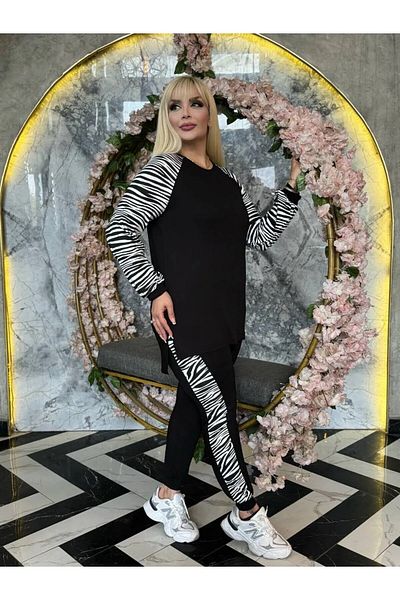 MODA ДАМСКИ АНТУЧЕН КОСТЮМ ОТ ВИСКОЗА, ПЛЮС РАЗМЕР, С РЕГЛАН РЪКАВ, ЕЛАСТИЧЕН КРАЧАЛ