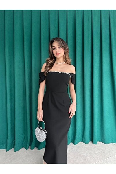 MODA DURAĞI inci detaylı midi abiye mezuniyet elbisesi