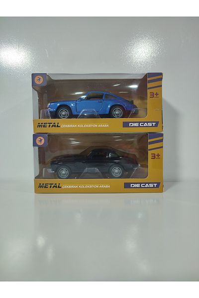Boratila Toys Nostalgia 12 cm Pull Drop Blue Porsche and Black Mustang Set of 2