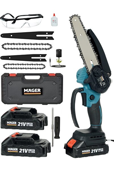 Mager 21 Vat Çift Akülü Çantalı Şarjlı Dal Ağaç Kesim Budama Bıçkı Makinası