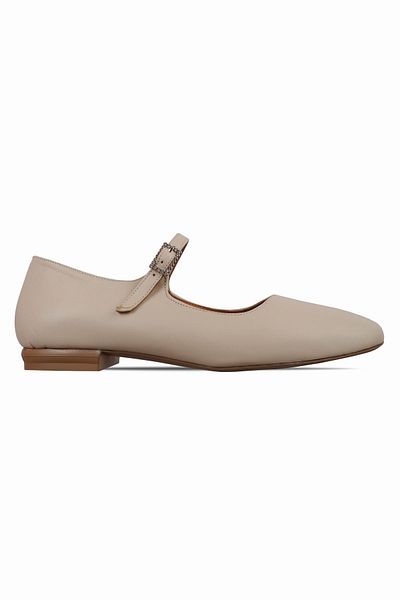 Lal Shoes & Bags Balerini cu bandă din piele naturală pentru femei Rocky-crem