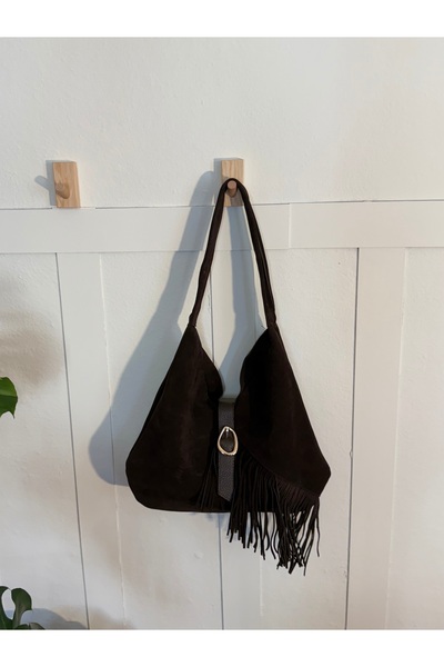 heybelprive Heybel Hakiki Deri Süet Püsküllü Omuz Çantası, Gerçek Deri Süet Tasarım Çanta